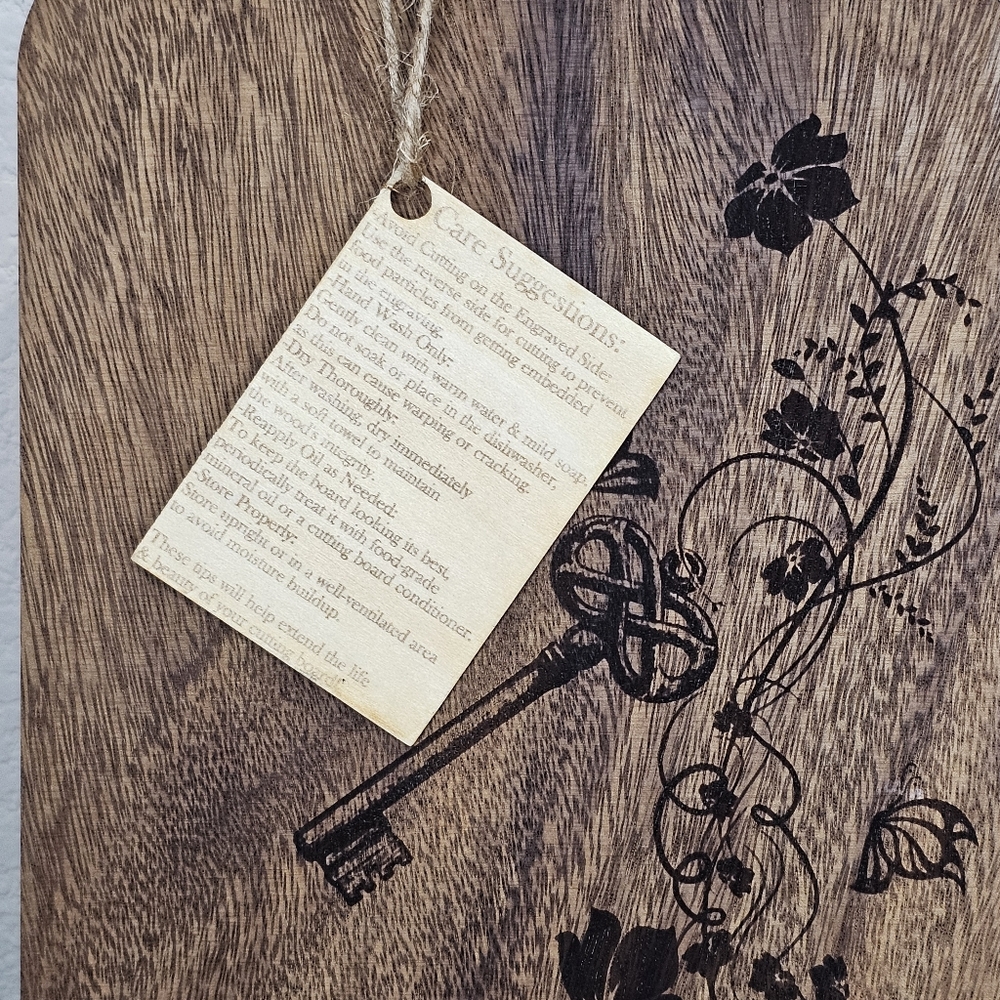 Handcrafted Artistan Laser-Engraved Walnut Cutting Board Butterfly & Key Design - Picture 5 of 6